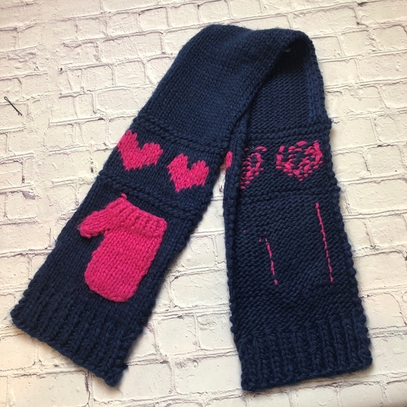 next Other - Next acrylic‎ navy blue and pink woven scarf with heart mitten pocket